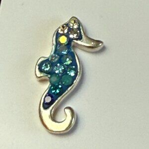 Sterling Silver Seahorse Stud Earrings Austrian Crystals Blue Glass Mosaico